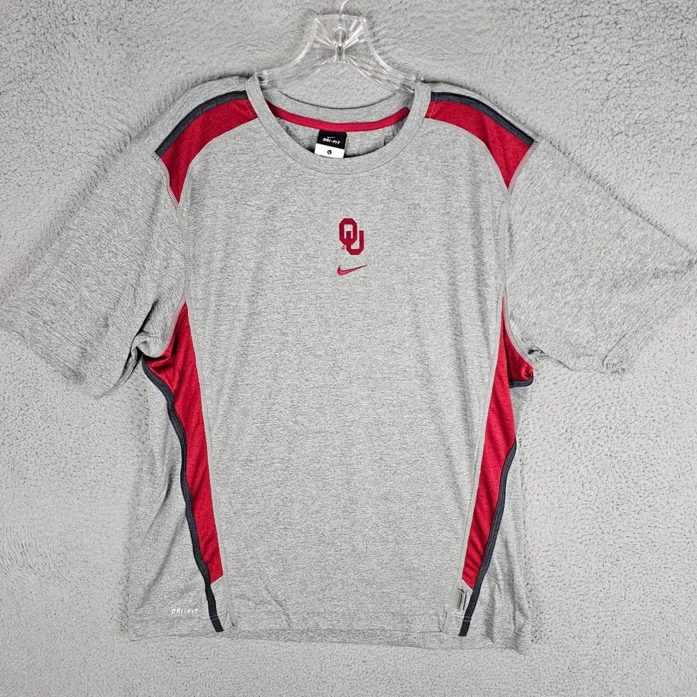 Nike T-Shirt Mens Large Grey Oklahoma Sooners Dri-FIT Short Sleeve Performance